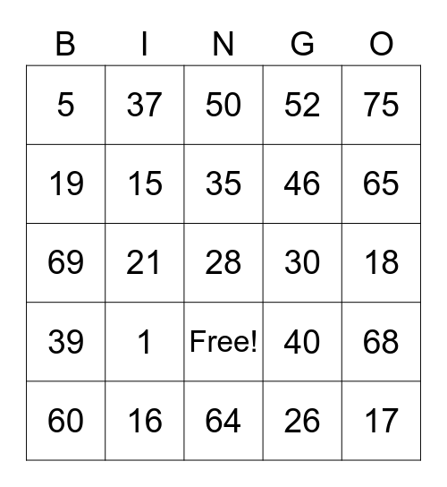 LET PLAY BINGO!!!!!! Bingo Card