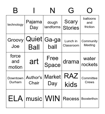 3rd Grade Memories Bingo Card