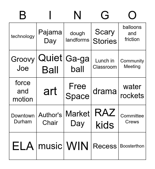 3rd Grade Memories Bingo Card