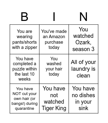 COVID-19 Bingo Card