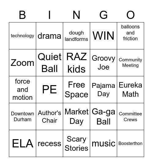 3rd Grade Memories Bingo Card