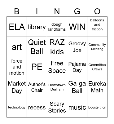 3rd Grade Memories Bingo Card