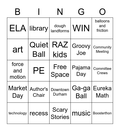 3rd Grade Memories Bingo Card