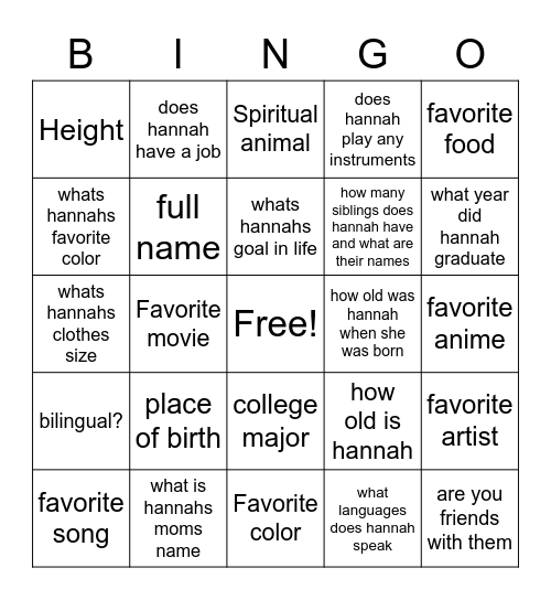 Untitled Bingo Card