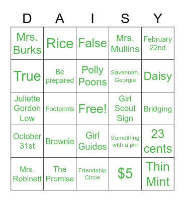 Girl Scout Bingo! Bingo Card