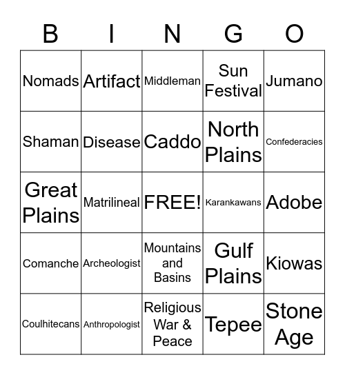 Texas Natives Bingo Card