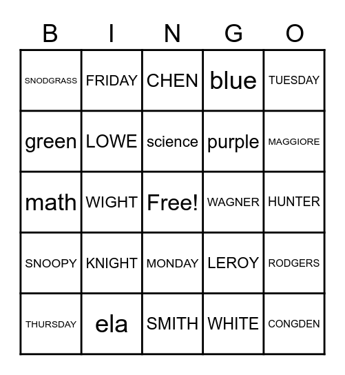 Cong-Ter Class Bingo Card