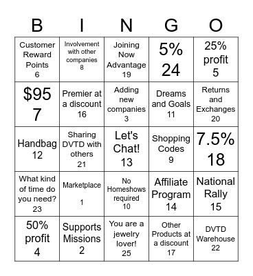 DVTD BINGO Card