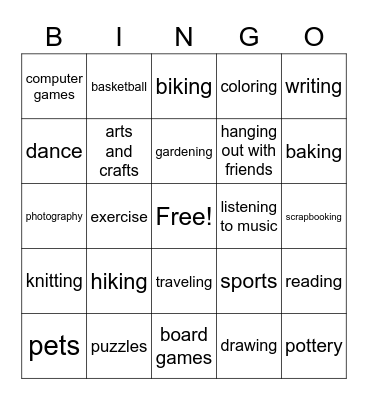 Leisure!! Bingo Card