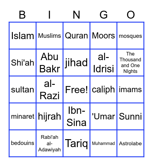 The Islamic World Bingo Card