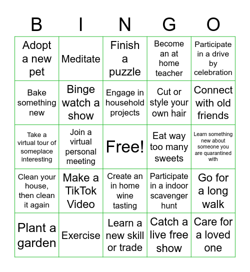 Quarantine Bingo Card