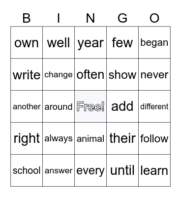 Christopher's Bingo Card