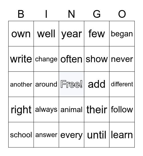 Christopher's Bingo Card