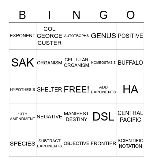 BUBBLE GUM BINGO Card