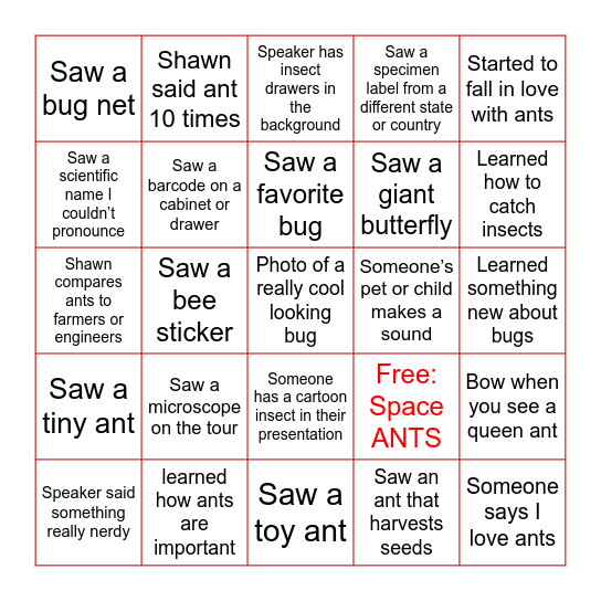 Ant Bingo Card