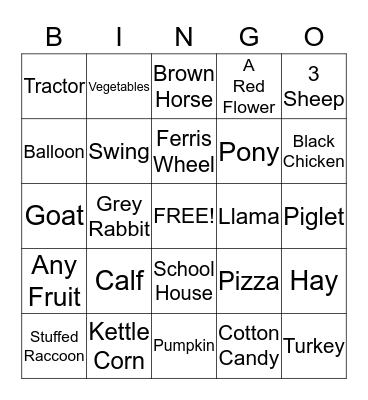 Fryeburg Fair Bingo Card
