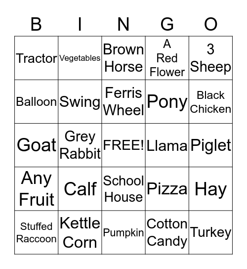 Fryeburg Fair Bingo Card