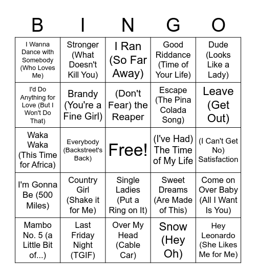 FS Music Bingo - Parentheses Bingo Card