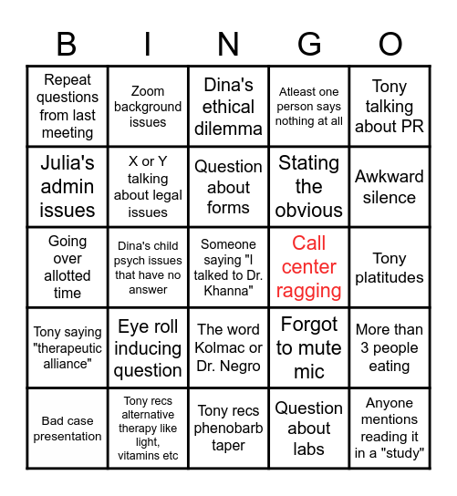 Mid-week entertainment Bingo Card