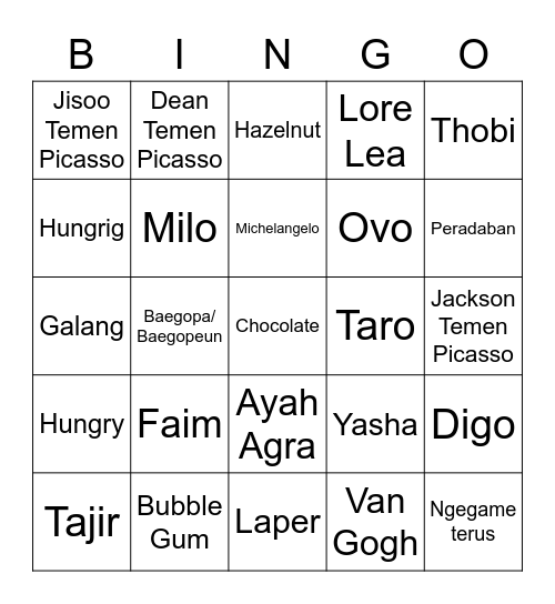Punya Gyuri Bingo Card