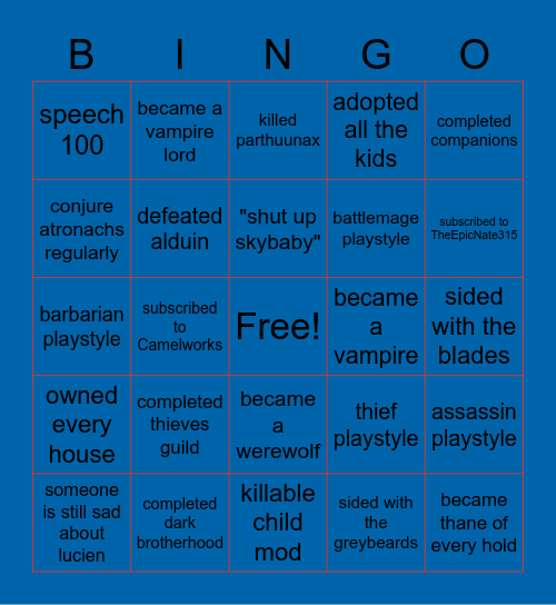 TES5 Bingo! Bingo Card