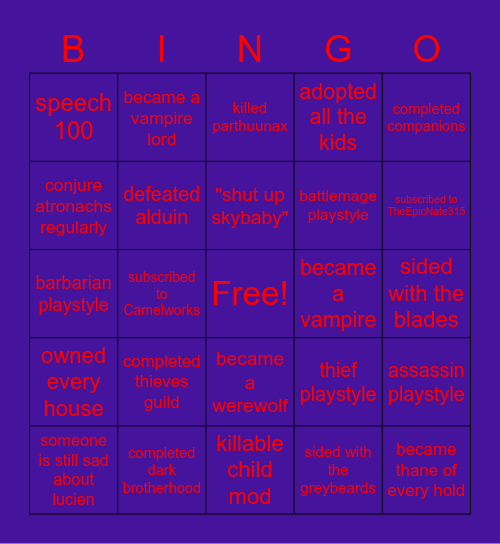 TES5 Bingo! Bingo Card