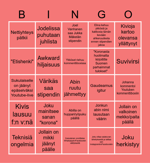 Etiksen YO-etäjuhla Bingo Card