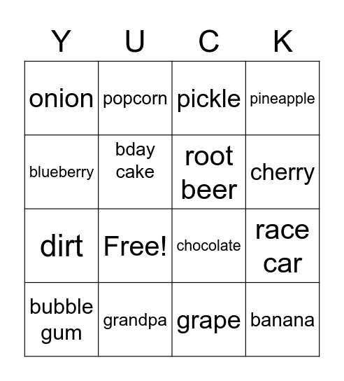 Stinky BINGO Card