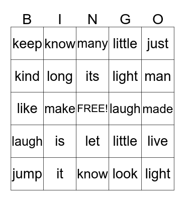 Sight Words Set 6 Bingo Card