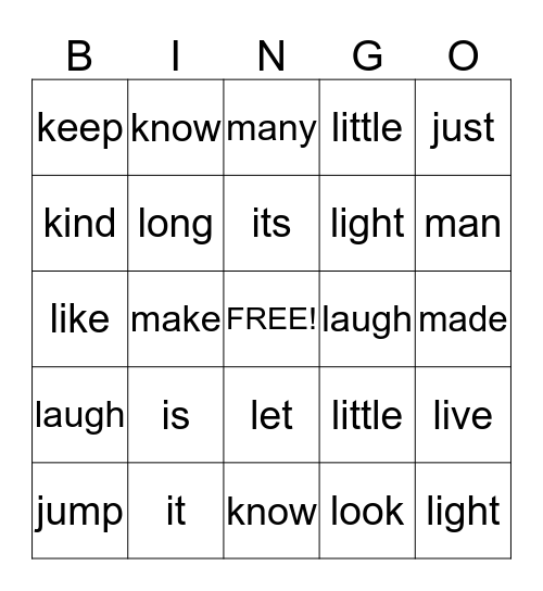 Sight Words Set 6 Bingo Card