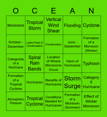 Hurricanes and Monsoons Bingo Card
