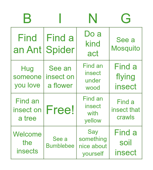 Insect Bingo Card