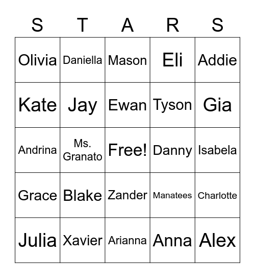 Monstars 2019-2020 Bingo Card