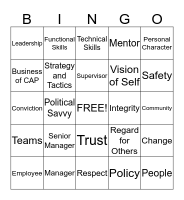 Personal and Organizational Development (POD) Bingo Card