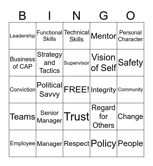 Personal and Organizational Development (POD) Bingo Card