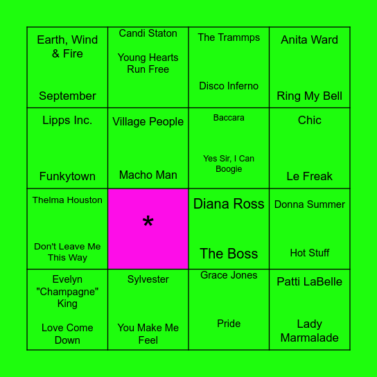 DISCO BINGO Card