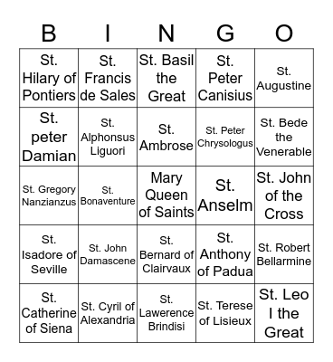 Doctors of the Church Bingo Card