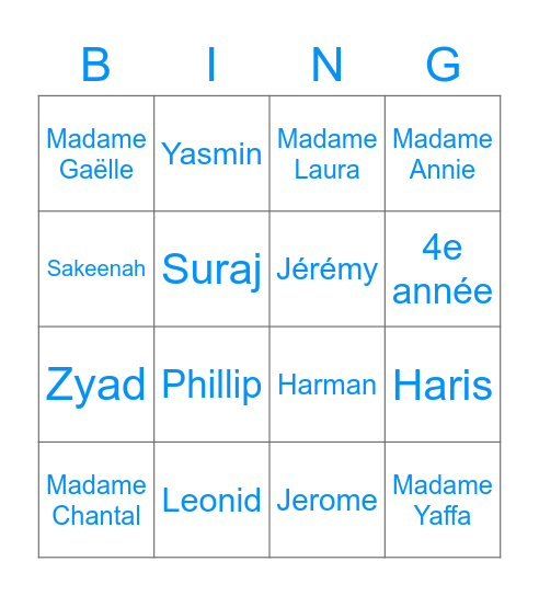 le groupe 851 Bingo Card