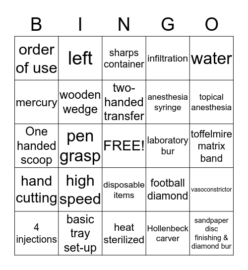 Chairside Bingo Card