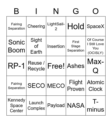 SpaceX Launch Viewing Bingo Card