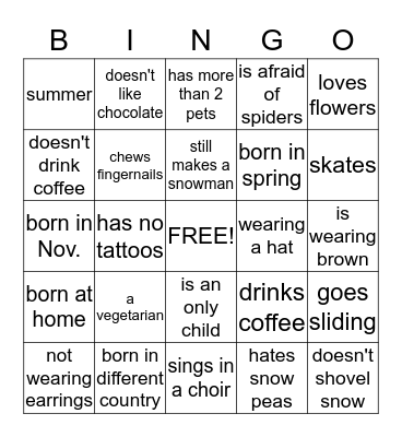 GET TO KNOW EACH OTHER BINGO Card