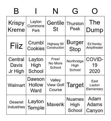 Layton Utah Bingo Card