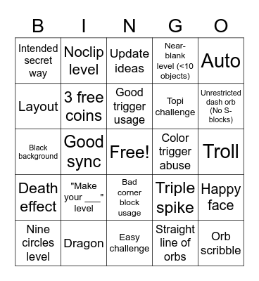 GD Recent Level Bingo (Freespace Edition) Bingo Card