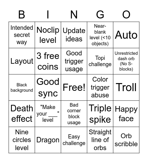 GD Recent Level Bingo (Freespace Edition) Bingo Card