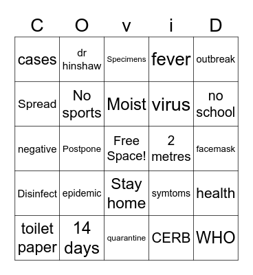 Covid Bingo Card