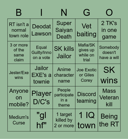 town of salem classic bingo Card