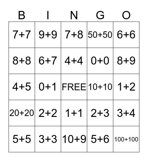 Doubles / Doubles + 1 Bingo Card