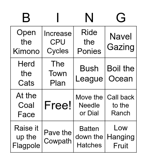 Standup Bingo Card