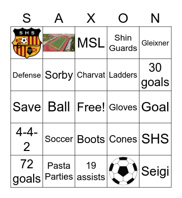 Saxon Soccer Bingo Card