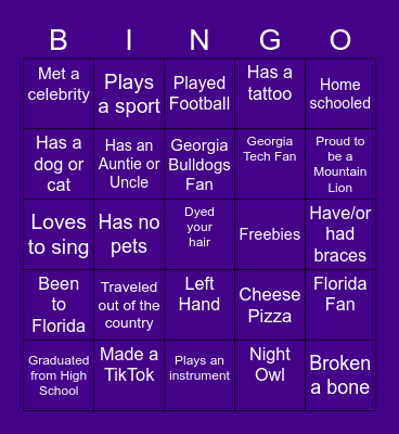 Getting Know to You Bingo Card